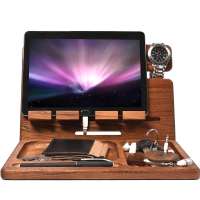 Wooden Men Wireless Device Dock Organizer Wood Mobile Base Nightstand Charging Docking Station.