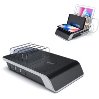 4 Port USB Portable Wireless Charging Desktop Station Stand For Phone