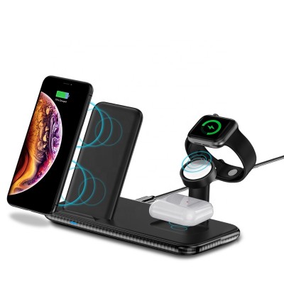 Universal 15W Fast Charging 4 in 1Qi Stand Wireless Cell Phone Chargers Station For iPhone Qi Charge 15W Charging