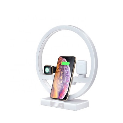 HOT Selling Amazon 3 in 1 Wireless Charger With Night LED Lamp Fashion Lamp Wireless Charger 3 in1 CellPhone Charger For iPhone