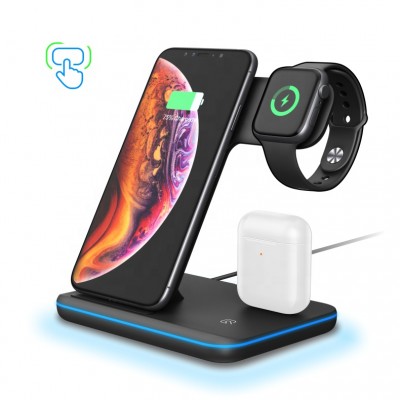 Amazon Best Seller CE Qi-Certified 3 in1 Wireless Charger Stand15W Qi Fast Charging Station Wireless Chargers For Apple Samsung