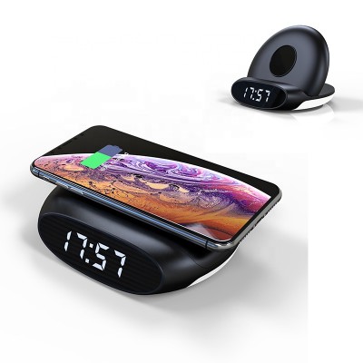 Wireless Charging Alarm Clock Foldable Stand 24Hour Digital Alarm Clock With LED Night Light USB Charger For iPhone 11 Samsung